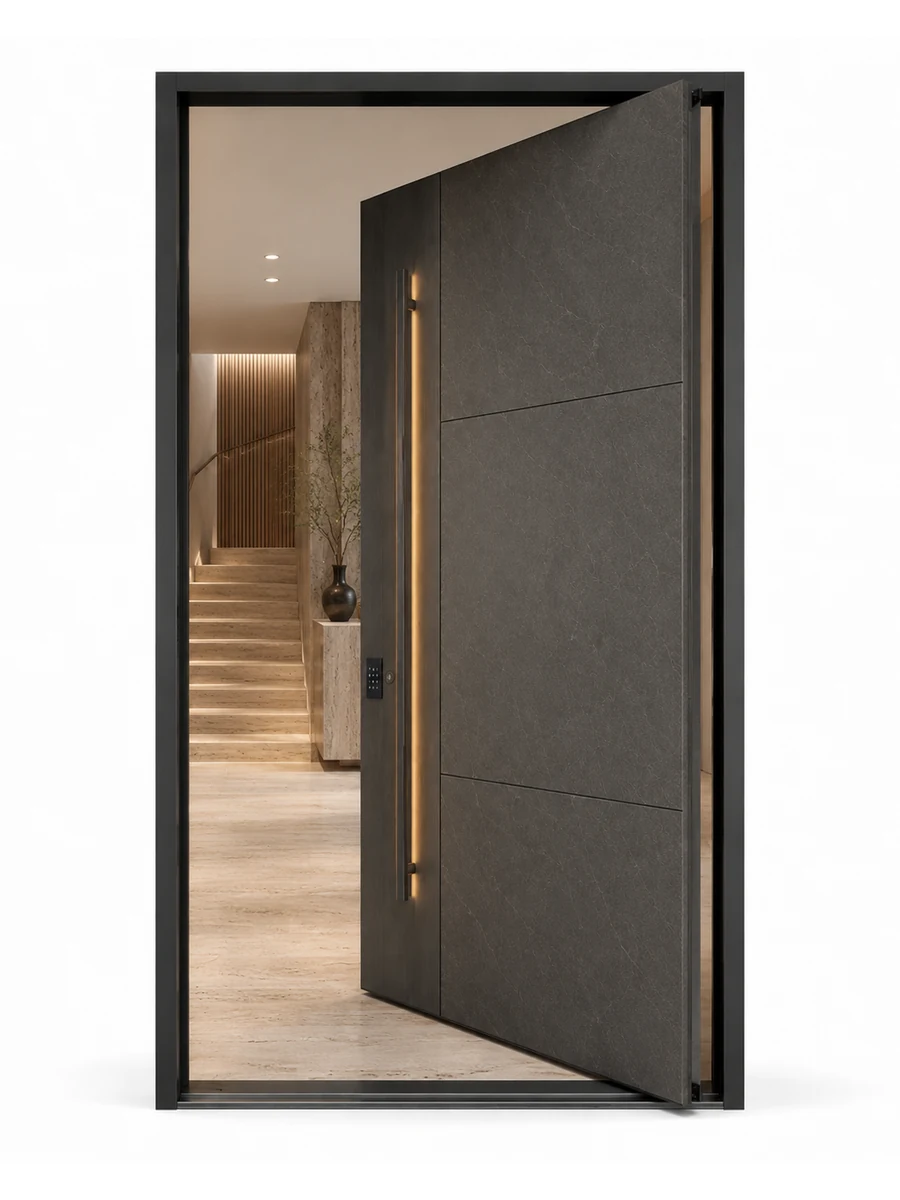 Stone Panel Pivot Entrance — open
