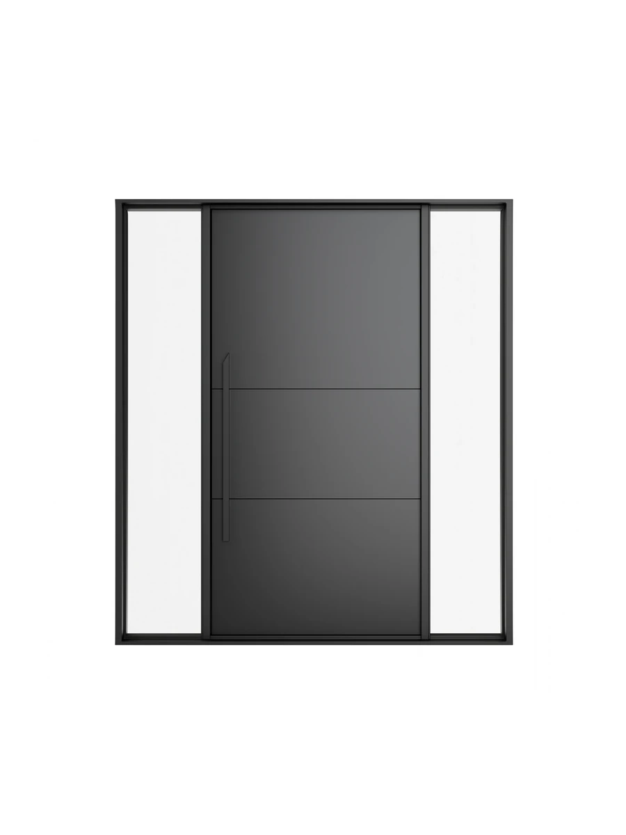 Horizontal-Panel Pivot Entrance with Twin Sidelights