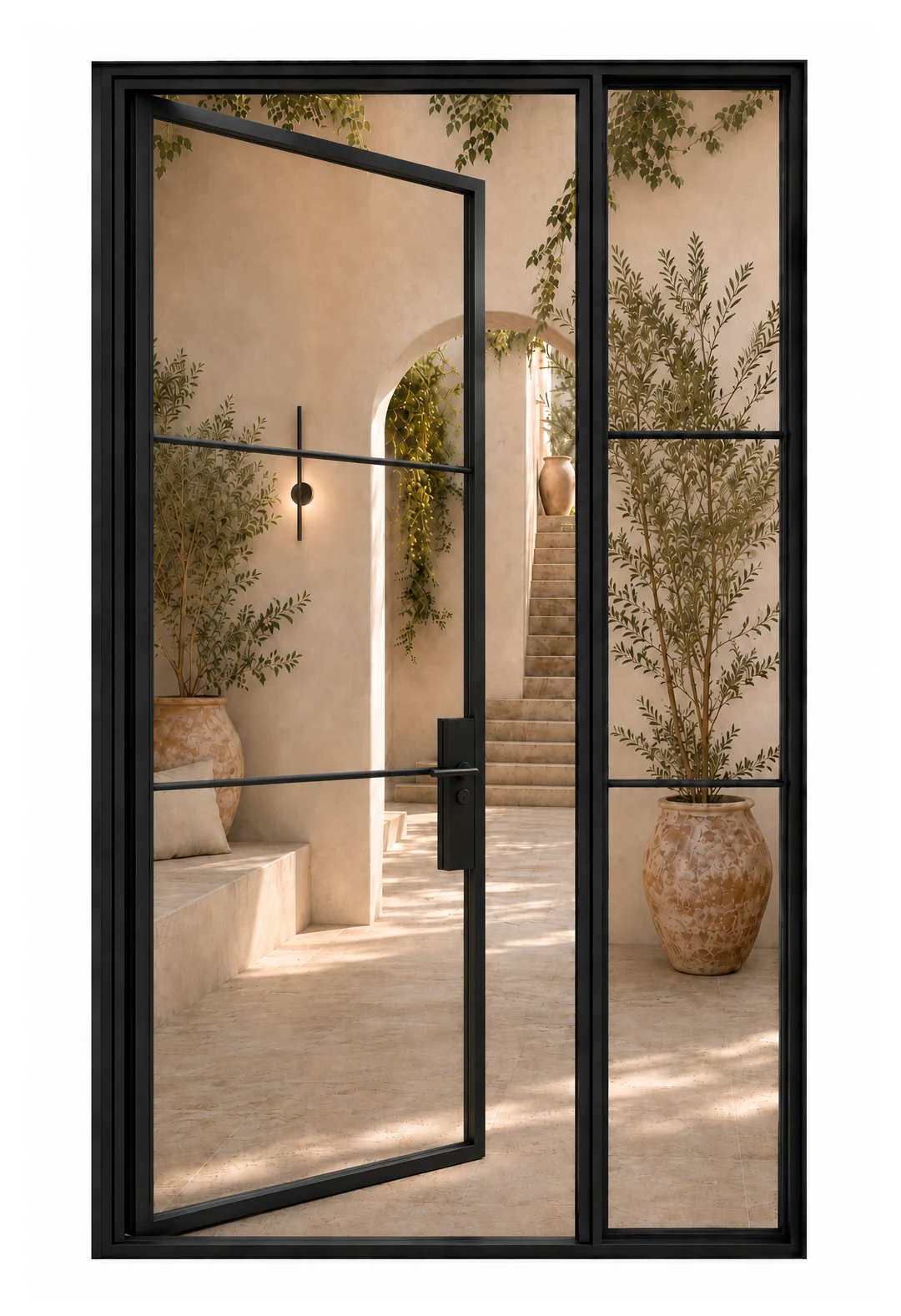 Single Steel Door with Fixed Sidelight — open