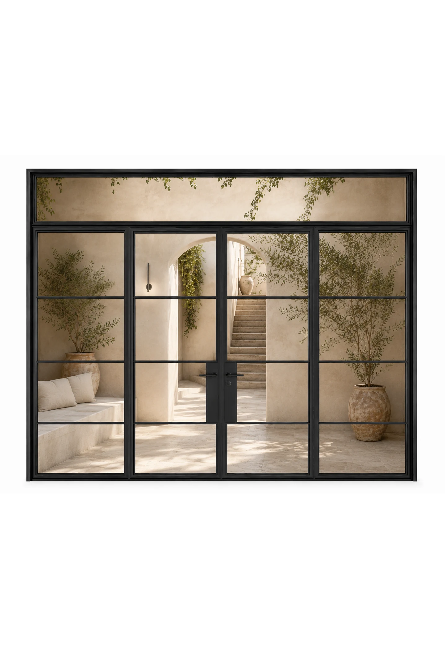Double Steel Door with Sidelights & Transom — closed