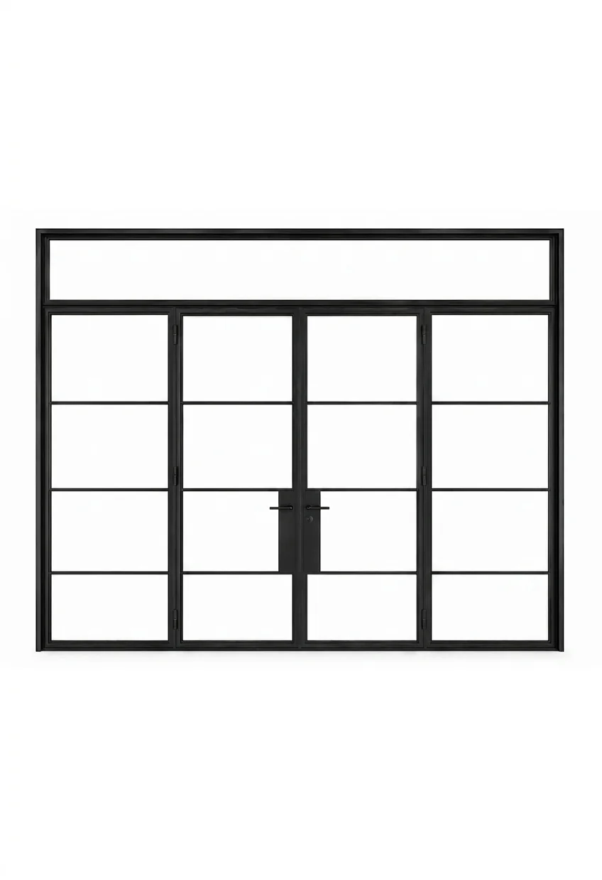 Double Steel Door with Sidelights & Transom