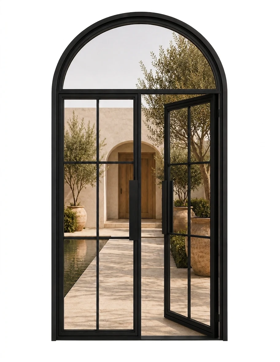 Full-Arch Double Steel Door — French — open