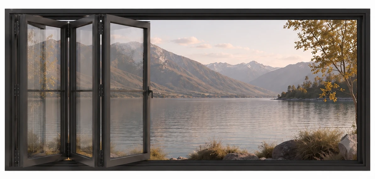 4-Panel Bi-Fold Steel Window — open