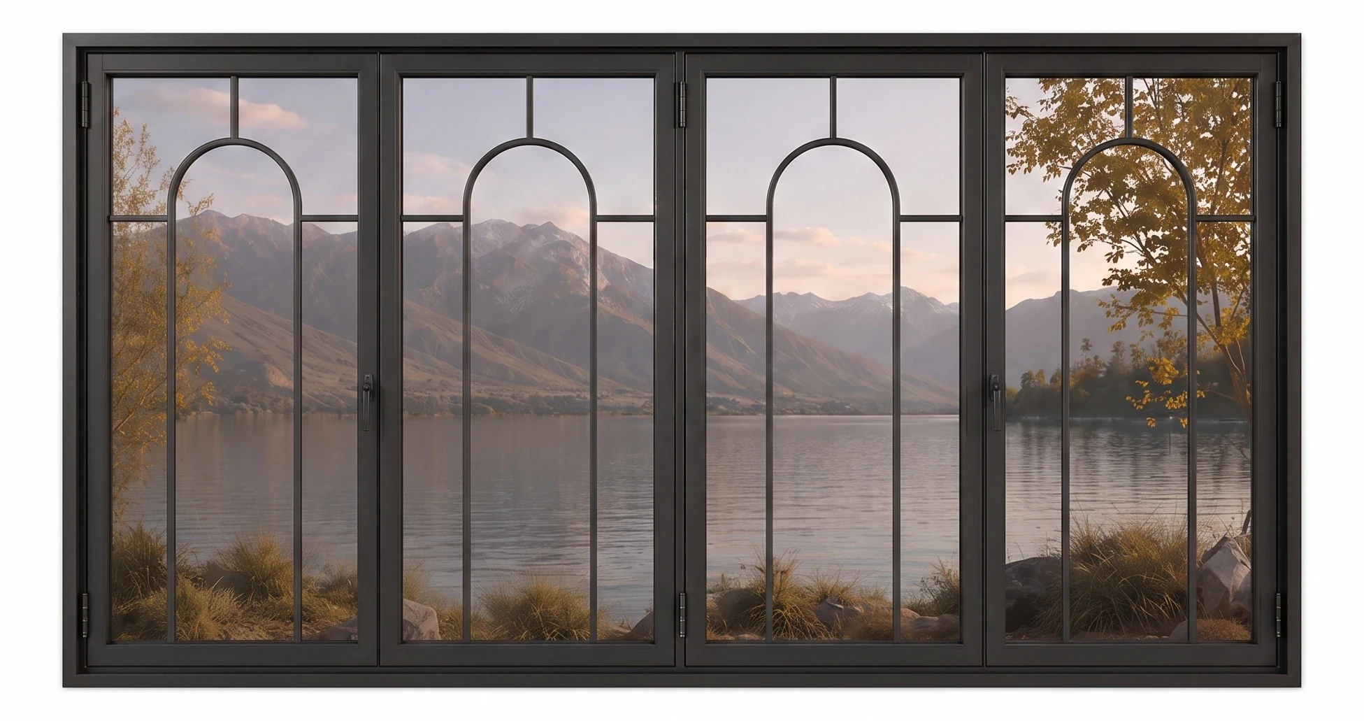 Arched 4-Panel Casement Steel Window — closed